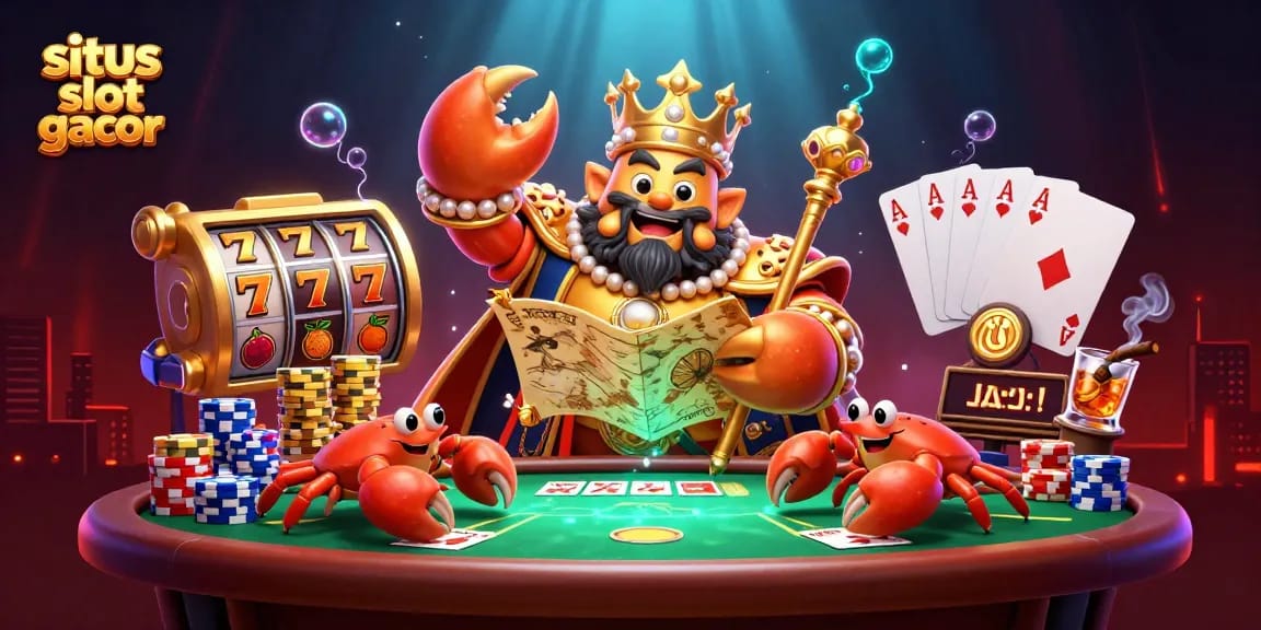 Experience thrilling gameplay with situs slot gacor, showcasing a vibrant treasure scene filled with characters and casino elements.