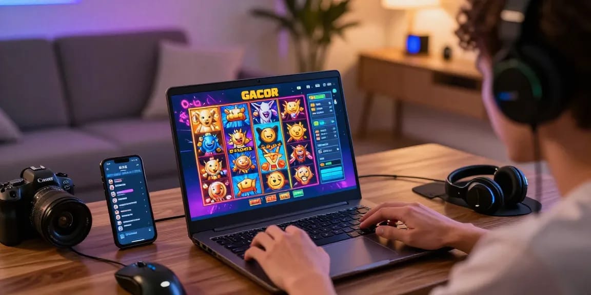 Engaged player enjoying slot gacor online gaming experience with vibrant interface.