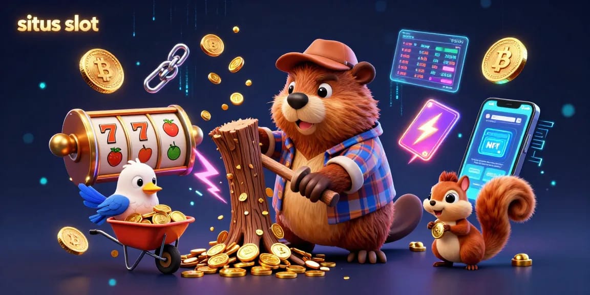 Experience thrilling situs slot action with a vibrant scene of animated characters collecting golden coins.