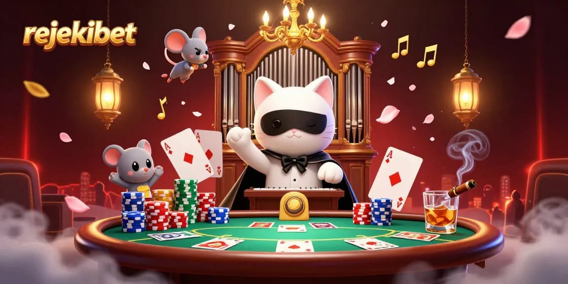 Experience excitement with rejekibet at a vibrant casino scene featuring animated characters and gaming elements.
