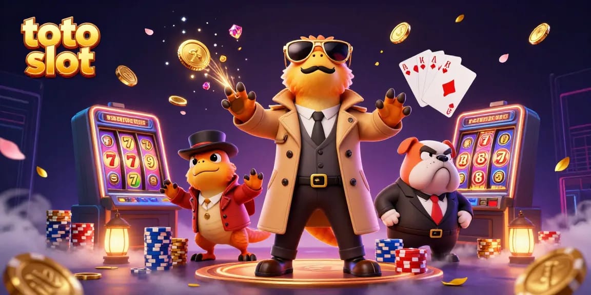 Menggiring keberuntungan dengan toto slot, raptor lucu palsu VIP bersama anjing bulldog bouncer di kasino yang glamor