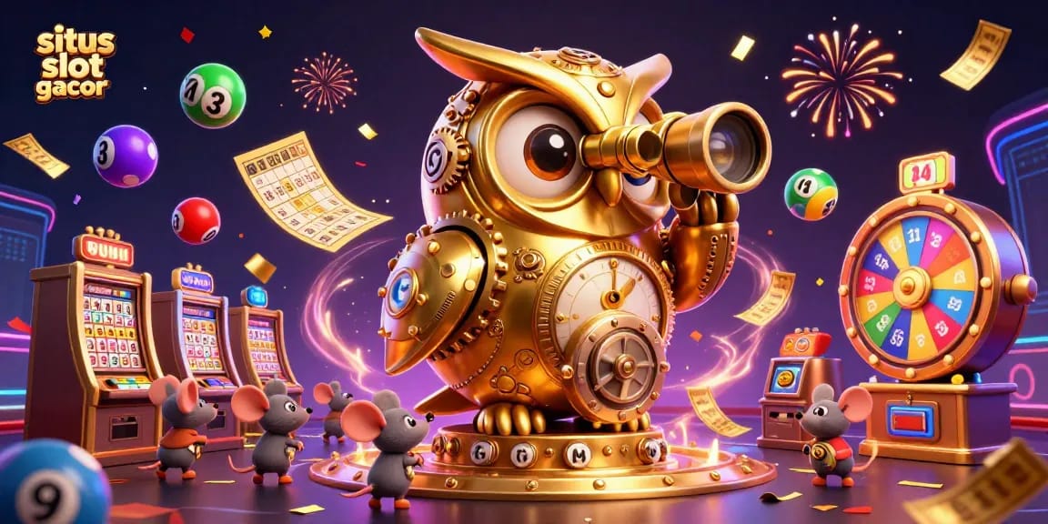 Engage in the thrilling action of situs slot gacor with a whimsical 3D casino scene featuring vibrant game elements.