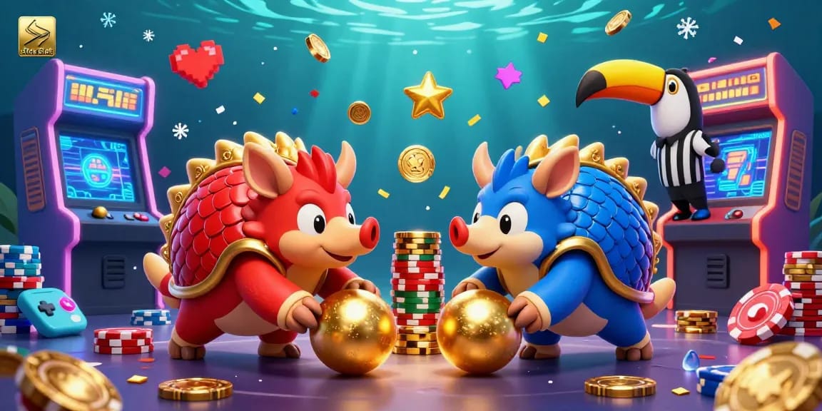 Experience situs slot with dynamic pangolins and casino elements in a vibrant 3D illustration.