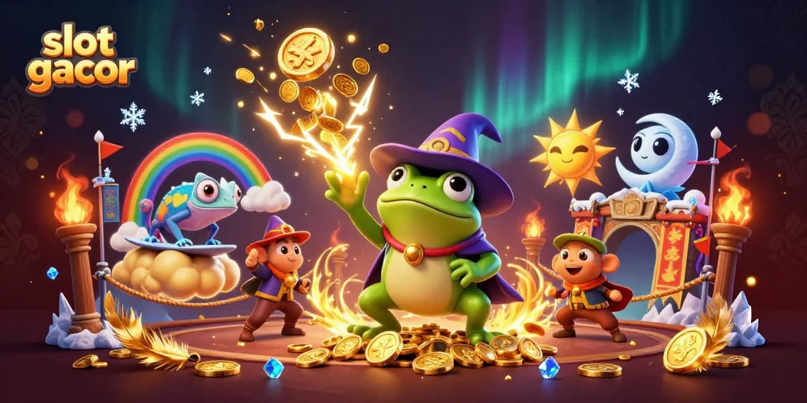 Experience the thrill of slot gacor with golden coins and magical elements in this dynamic 3D illustration.