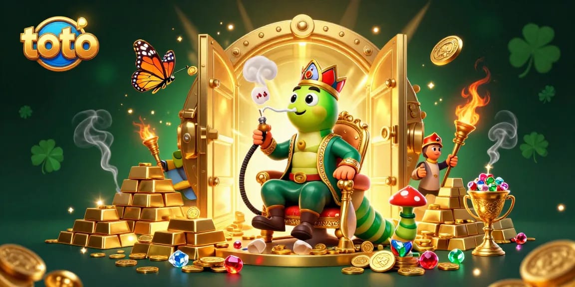 Menggenggam peluang dengan toto, ilustrasi kasino magis menampilkan karakter menarik dan gemerlap harta karun.