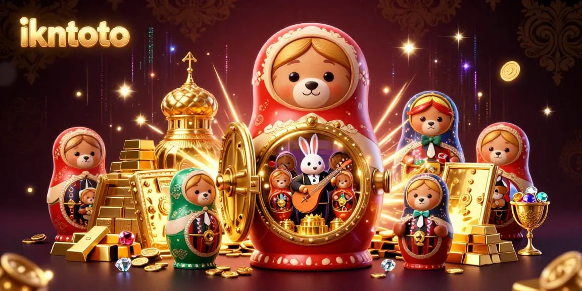 Experience winning thrills at ikntoto, showcasing a festive casino-themed 3D illustration.