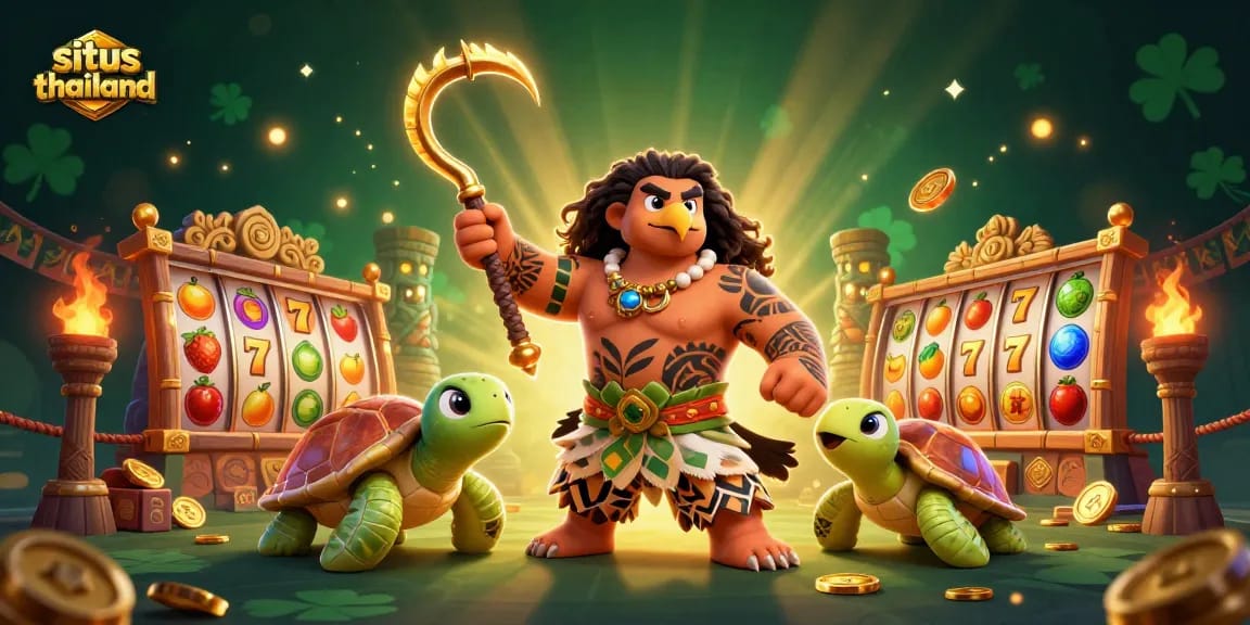 Experience thrilling slot games with this vivid illustration featuring situs thailand's stunning characters and dynamic casino elements.