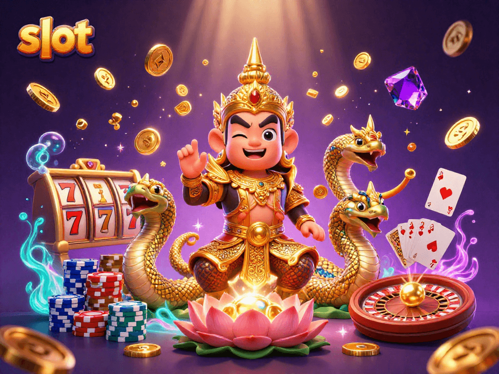 Experience slot gaming excitement with golden coins and vibrant casino elements.