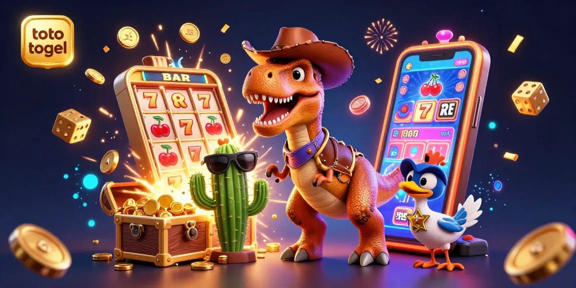 Experience the excitement of toto togel with vibrant characters and dynamic casino elements in an engaging scene.