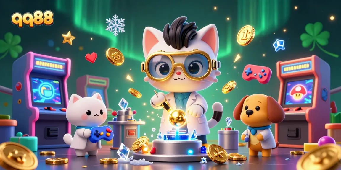 Exciting qq88 casino gameplay with cartoon characters creating gold coins in a vibrant digital scene