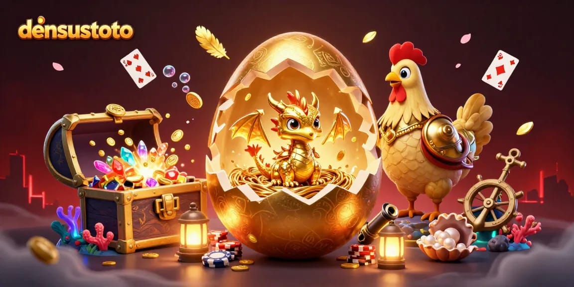 Mencoba keberuntungan di densustoto dengan simbol keberuntungan poker dan naga emas dari telur raksasa.