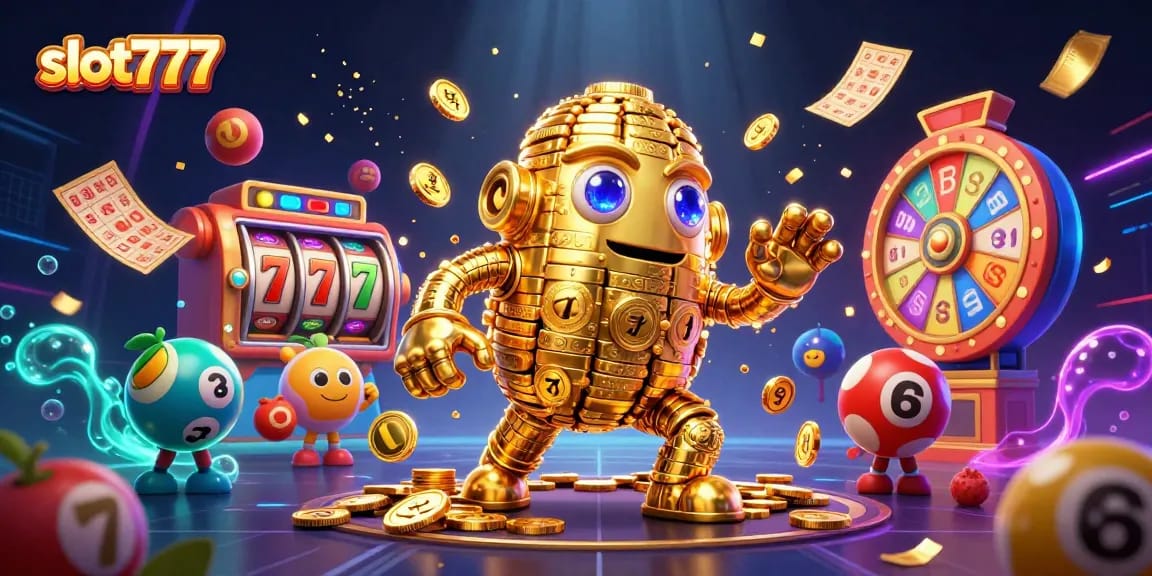 Experience thrilling wins with slot777 as you spin vibrant slot reels filled with golden symbols and prizes.