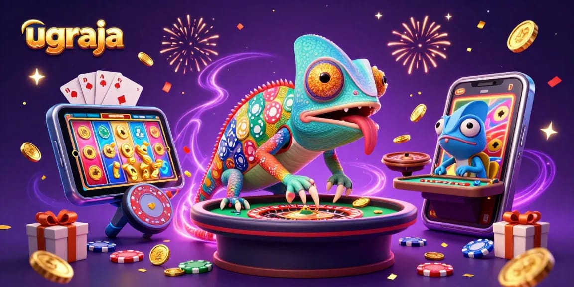 Ugraja menawarkan permainan kasino dengan chameleon pemilik warna-warni dan slot berkilau yang meriah.