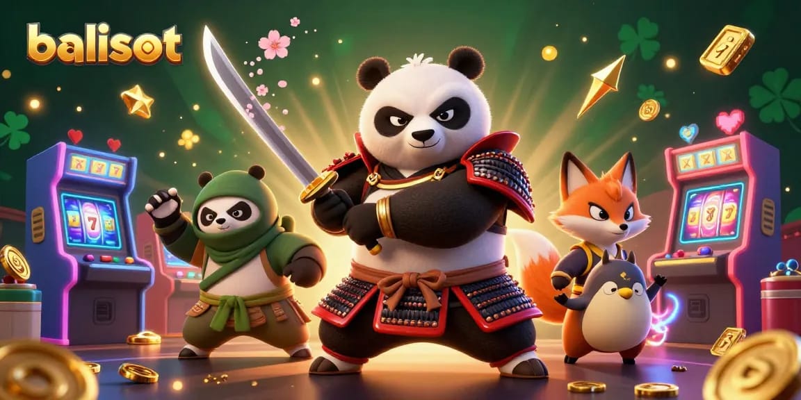 Menangkan balislot dengan jagoan samurai panda dan ninja fox di latar kasino yang cerah