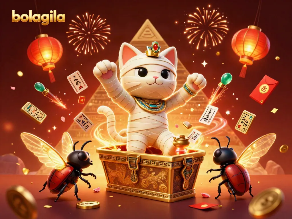 Experience fast gaming access with bolagila at a vibrant casino scene featuring a mummy cat and treasures.