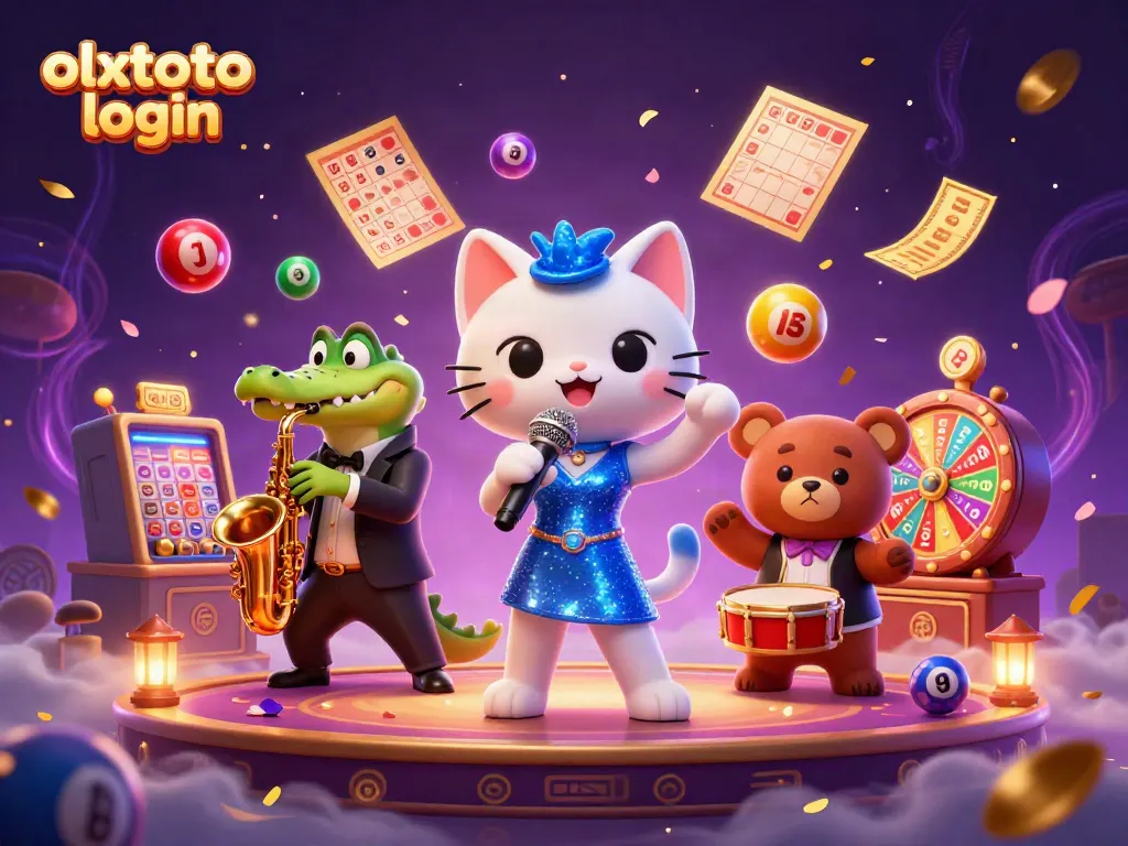 Enjoy the excitement of olxtoto login with a jazz-singer cat and colorful casino elements.
