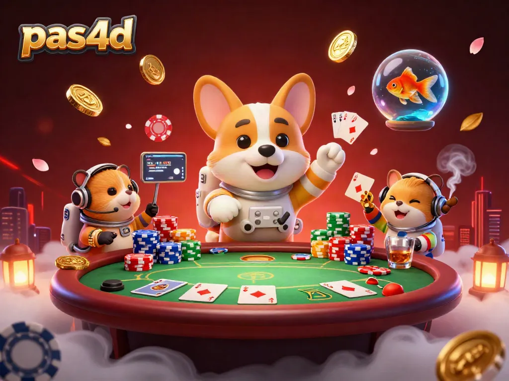 Mainkan permainan slot di pas4d dengan karakter lucu dan elemen kasino menarik dalam ilustrasi 3D.