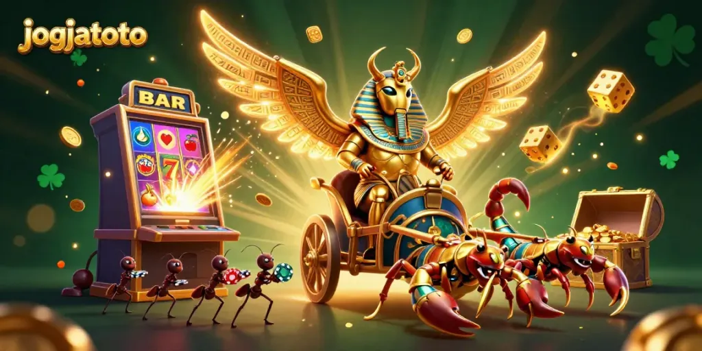 Experience gaming excitement at jogjatoto with vibrant characters and dynamic casino elements illustrated.