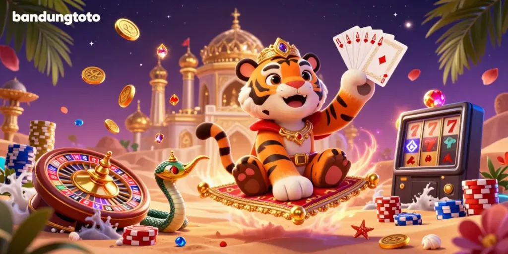 Experience the excitement of bandungtoto with a vivid depiction of a cartoon sultan and gambling elements.