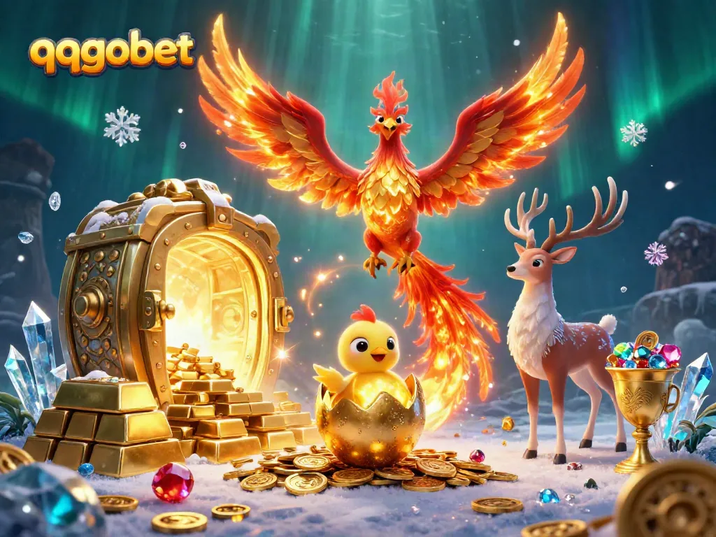 Experience the thrill of qqgobet with a stunning 3D phoenix scene filled with treasures.