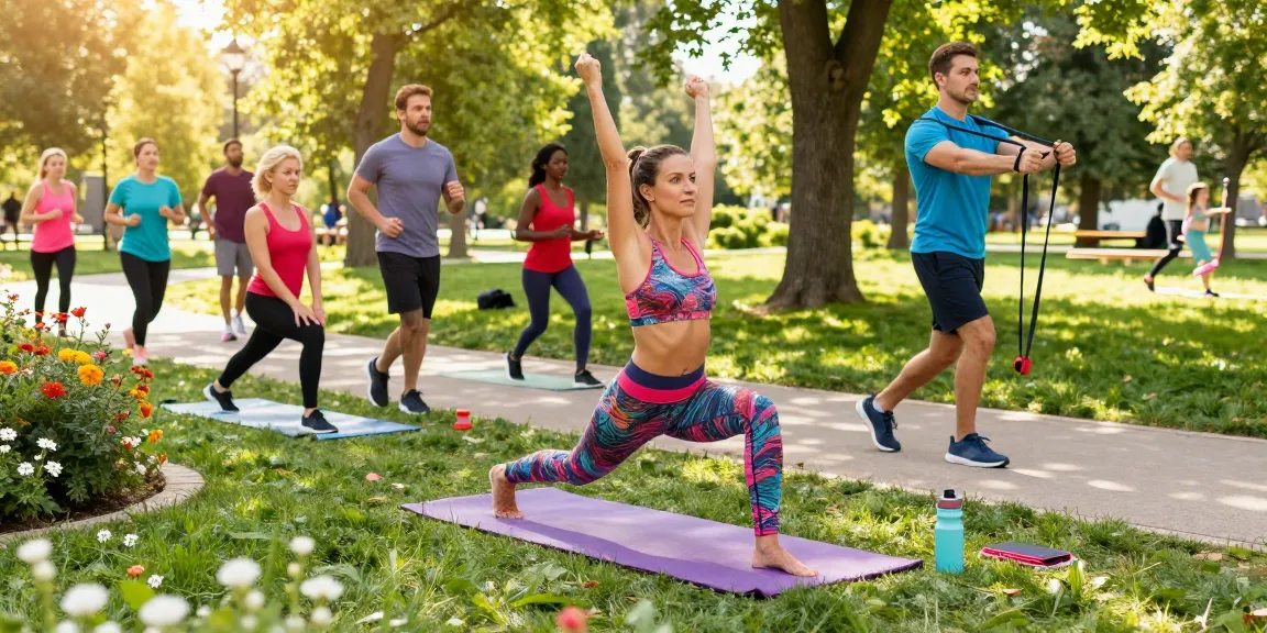 Healthy lifestyle at https://rokok88.us.org with diverse individuals exercising in a vibrant park.
