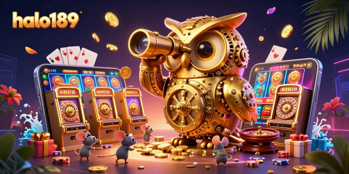 Experience exciting gameplay at halo189 with a mesmerizing clockwork owl in a vibrant casino scene.