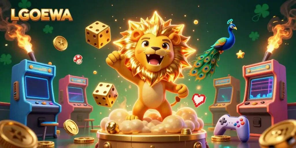 Players strategizing big wins at LGODEWA’s dynamic gaming scene with vibrant casino elements.