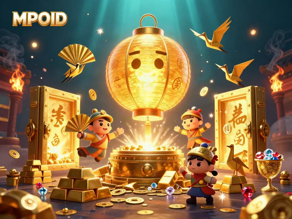 MPOID illuminates the gaming experience with vibrant, magical symbols and treasures in a captivating casino scene.