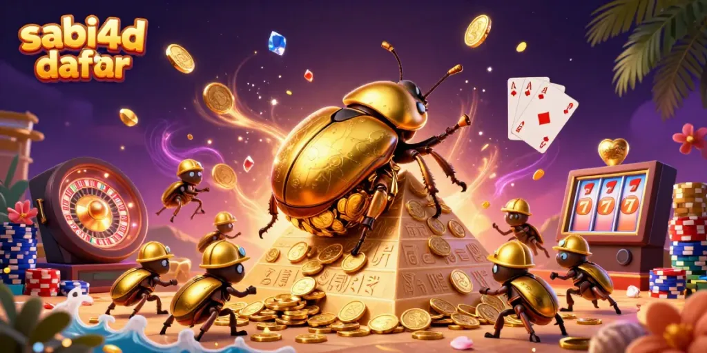 Experience exhilarating wins at SABI4D daftar with golden coins and vibrant casino-themed elements.