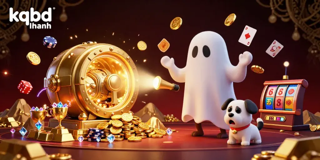 Engage with kqbd nhanh through this vibrant 3D illustration showcasing gambling excitement in a haunted casino.
