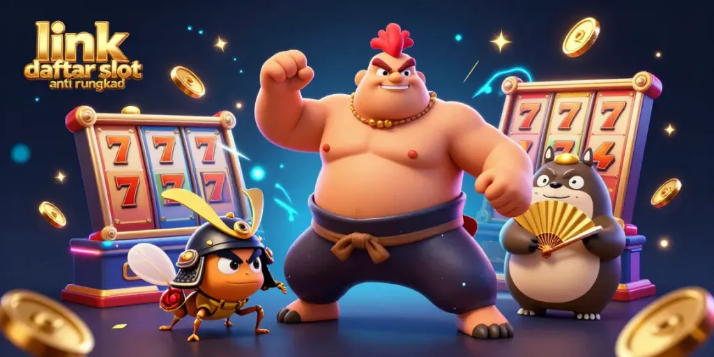 Engage with exciting slots using link daftar slot anti rungkad, featuring a powerful rooster wrestler and dynamic 3D elements.