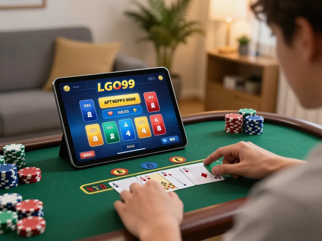 LGO99 Situs Game Online Terpercaya Di INDONESIA - player strategizing during an online blackjack game on tablet.
