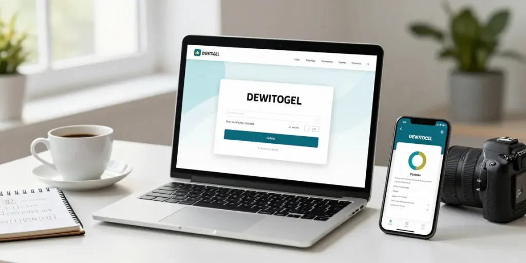 Proses login DEWITOGEL link pada laptop dan smartphone di ruang kerja modern.
