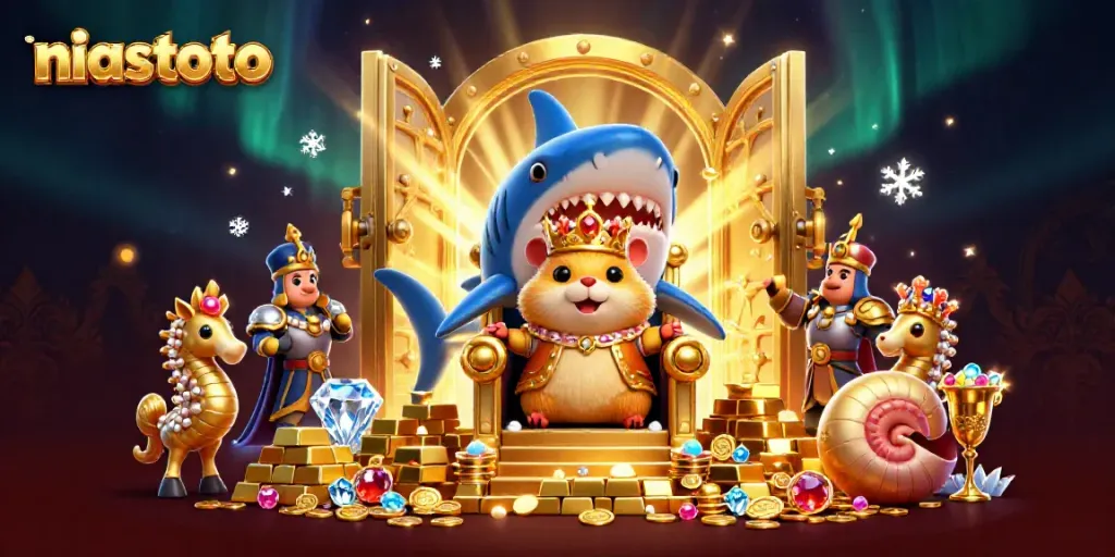 Gambarkan akses di niastoto dengan raja hamster dan harta karun berkilauan.
