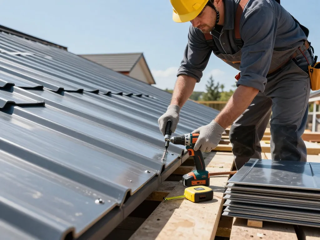 Snap lock roofing installation showcasing quality materials and craftsmanship in a modern construction site.