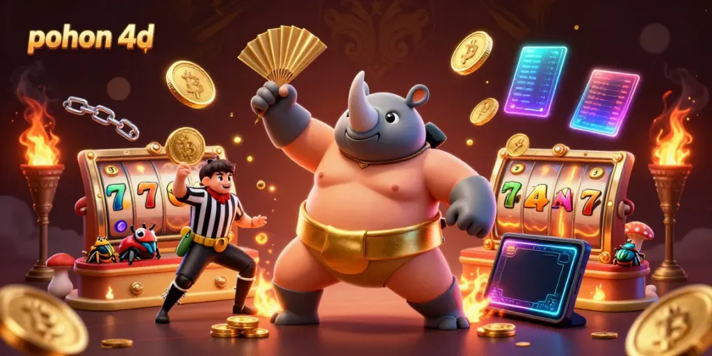 Experience the excitement of pohon 4d with a dynamic scene of beetle champions and spinning slot reels.