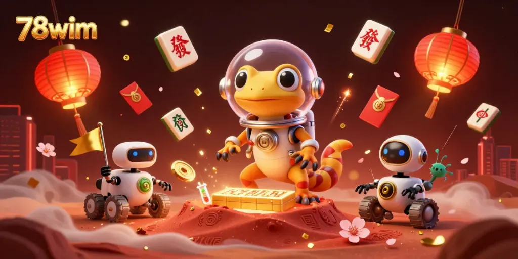 Engage with 78wim in a vibrant Martian casino scene featuring treasure and gambling symbols.