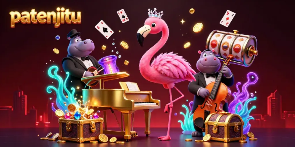 Patenjitu menghadirkan pengalaman kasino dengan flamingo menyanyi, hippo bassis, dan banyak perhiasan emas.
