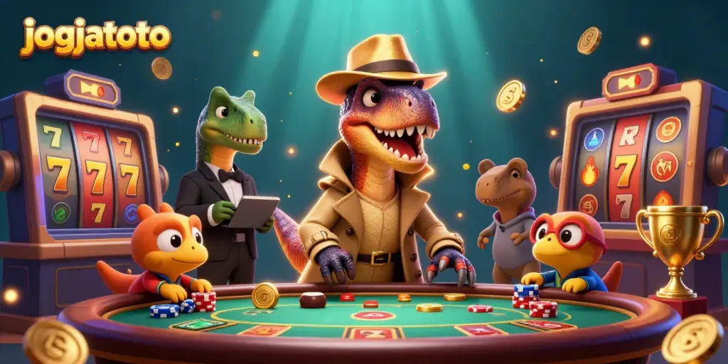 Experience the thrill of jogjatoto with a velociraptor card counter and casino gameplay elements.