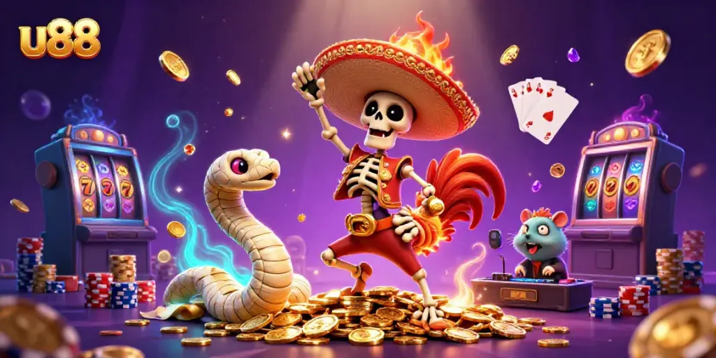 Experience the excitement of u88 gaming with lively characters and dazzling casino elements.