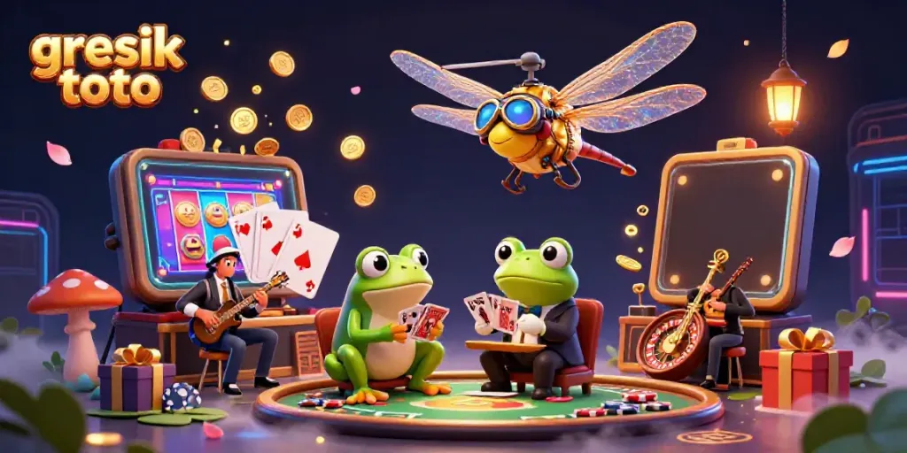 Menangkan permainan di gresik toto saat dealer katak membagikan kartu dalam suasana kasino penuh warna.