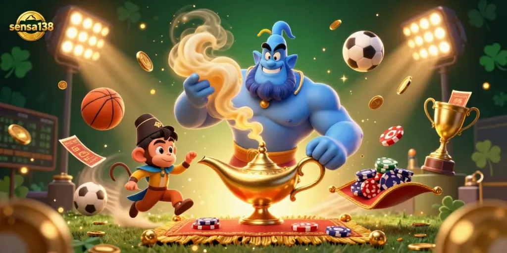 Engage with thrilling bets on sensa138 while experiencing a vibrant casino scene with dynamic sports elements.