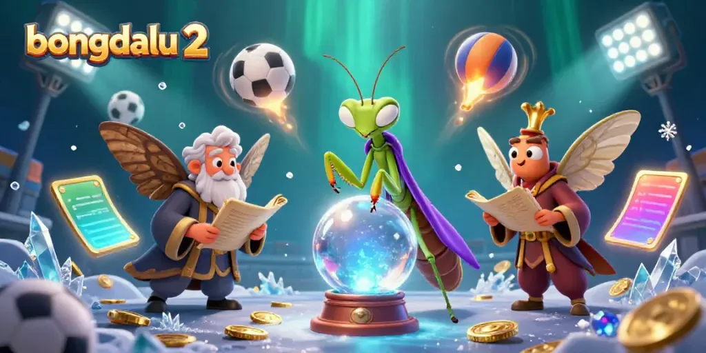 Experience real-time sports betting action with Bongdalu 2's vibrant 3D illustration featuring fortune tellers and sports dynamics.