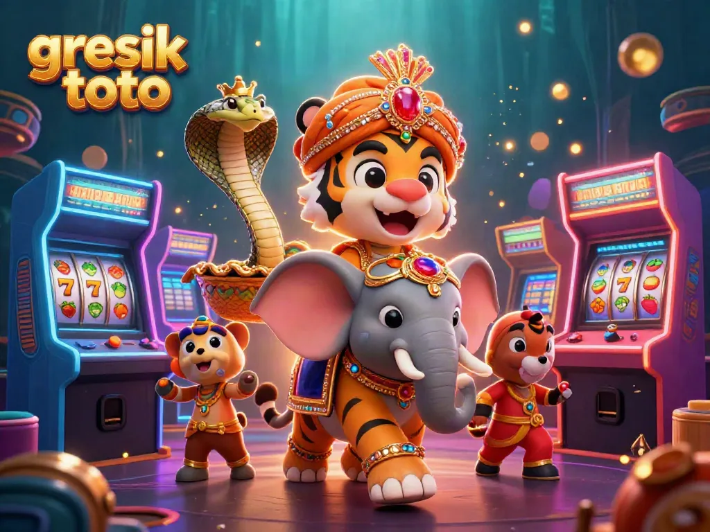 Experience the excitement with gresik toto in a vibrant casino scene featuring a maharaja tiger and immersive game elements.