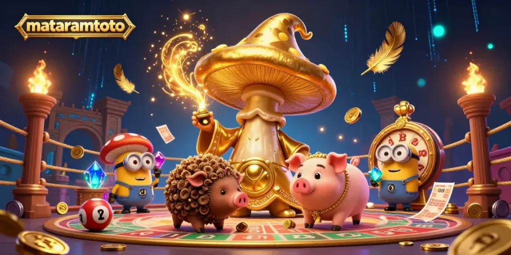 Mataramtoto unleashes lottery magic with a golden wizard, treasure-sniffing pig, and vivid gaming elements.