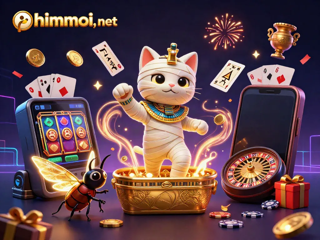 Experience thrilling gameplay at phimmoi, net with a 3D cartoon mummy cat surrounded by casino elements.
