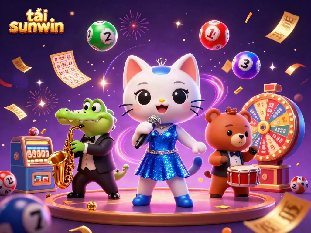 Experience the thrill of tải sunwin with a vibrant casino scene featuring lively characters and games.