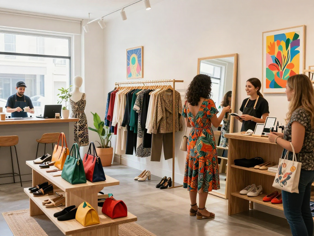 Customer enjoying a stylish shopping experience with bro138 fashion in a vibrant boutique.