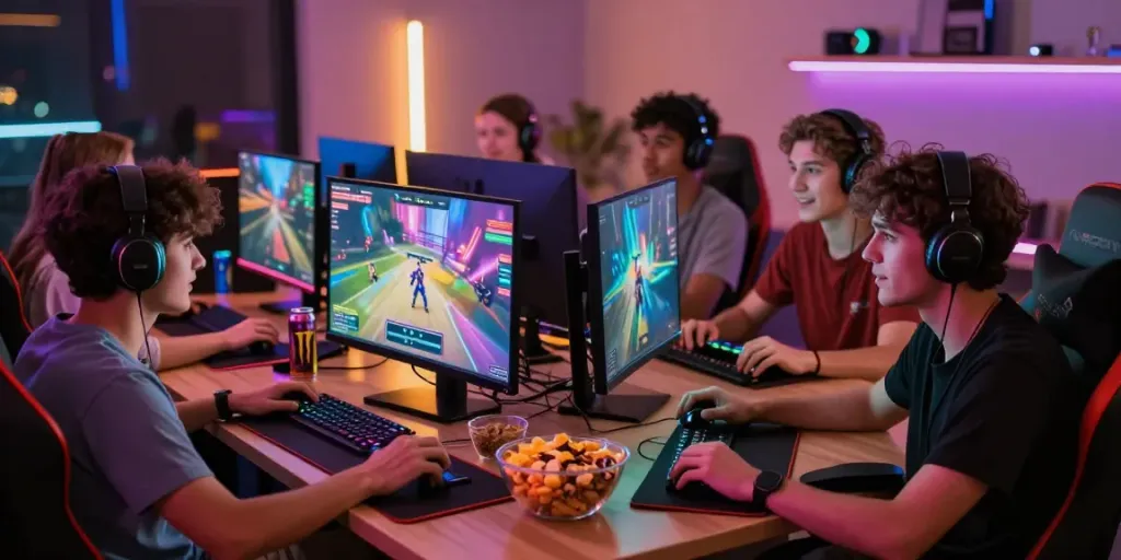 Suasana bermain game online di harum 4d dengan teman-teman, permainan seru dan suasana hangat.