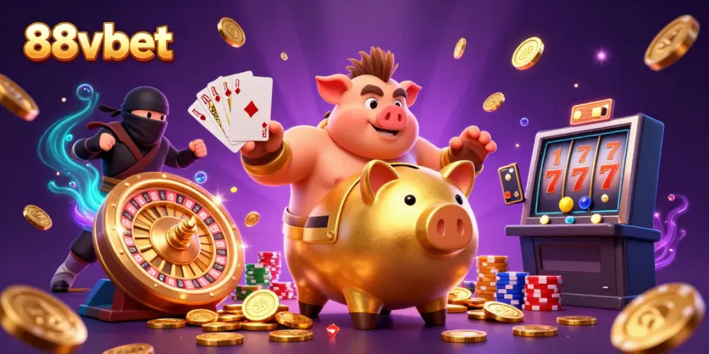 Experience the thrill of winning at 88vbet with a vibrant 3D casino illustration showcasing exciting elements.